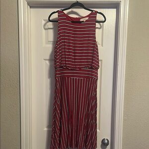 LOFT Red and White Striped Midi Dress